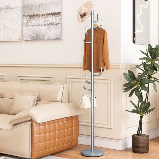 Coast Coat Stand Silver - Porte-manteau moderne en forme de cactus avec 8 crochets - 26.67 x 119/175 cm