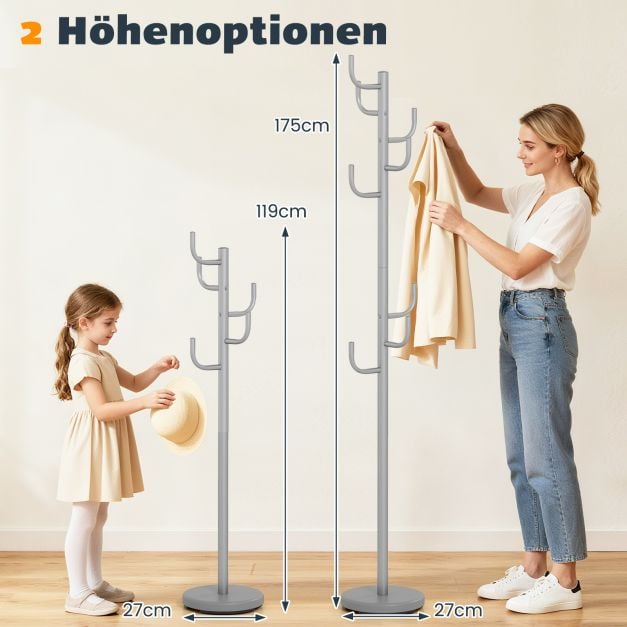 Coast Coat Stand Silver - Porte-manteau moderne en forme de cactus avec 8 crochets - 26.67 x 119/175 cm