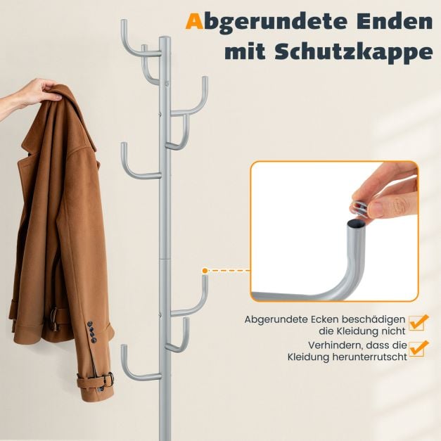 Coast Coat Stand Silver - Porte-manteau moderne en forme de cactus avec 8 crochets - 26.67 x 119/175 cm