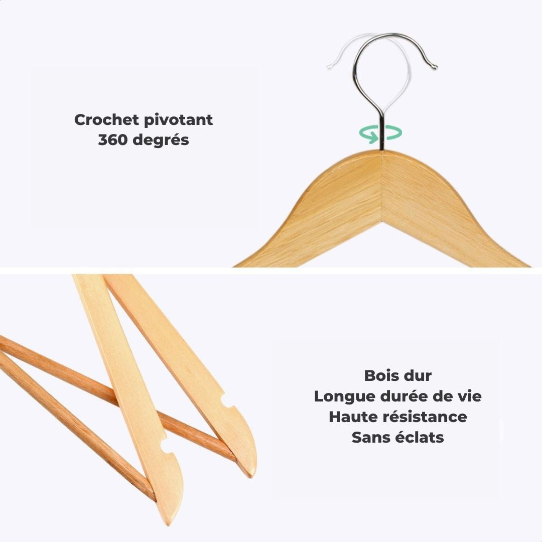 20 cintres en bois LifeGoods - Avec rail pour pantalon - 20 pièces - Bois