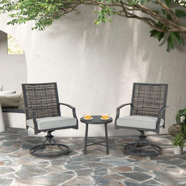 Coast Set de 2 chaises pivotantes - Table basse et coussins d'assise inclus - max. 150 kg - 68 x 60 x 90 cm - Gris
