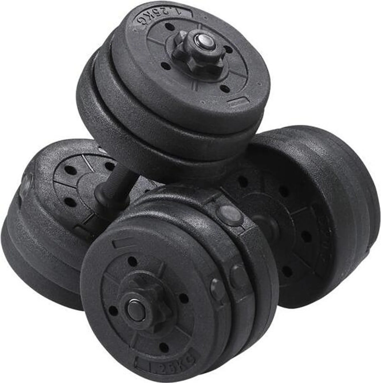 Yaheetech Jeu d'haltères réglable 20 kg - 39 x 2,5 cm - avec 12 disques de poids, poignée antidérapante et verrouillage de la tige pivotante - pour la musculation et l'utilisation à domicile - plastique noir et béton