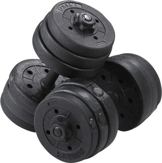 Yaheetech Jeu d'haltères réglable 20 kg - 39 x 2,5 cm - avec 12 disques de poids, poignée antidérapante et verrouillage de la tige pivotante - pour la musculation et l'utilisation à domicile - plastique noir et béton