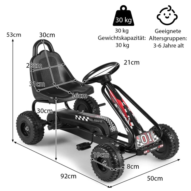 Coast Skelter Black - Voiture à pédales avec siège réglable et frein à main - 92 x 50 x 53 cm