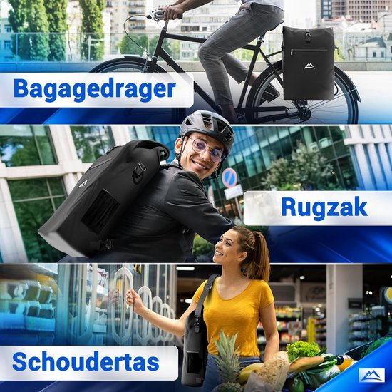 Nextcover 3in1 Bicycle Bag Single for Carrier [PVC free] | Waterproof Bicycle Bag, Backpack and Shoulder Bag 25L | Ideal for Laptop and Weekly Purchases | Bicycle Bag Single | Bicycle Bags