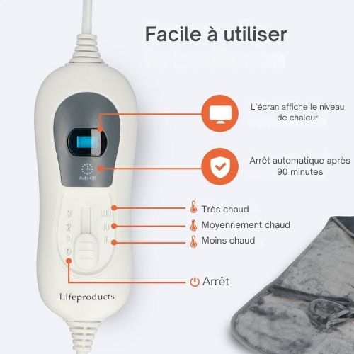 Oreiller chauffant - Lifeproducts - Oreiller électrique avec 9 niveaux de chaleur - Tapis chauffant électrique - Chauffe le cou, les épaules et le bas du dos - 100W