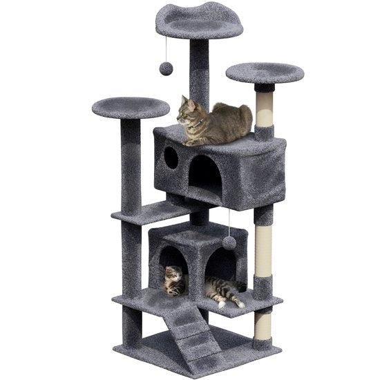 Avalo Griffoir pour chat à 7 niveaux - 137x50x50 CM - Gris foncé - Griffoir pour grands chats