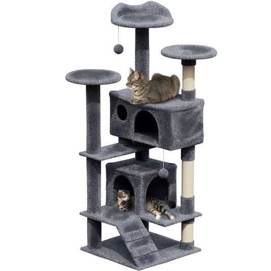Avalo Griffoir pour chat à 7 niveaux - 137x50x50 CM - Gris foncé - Griffoir pour grands chats