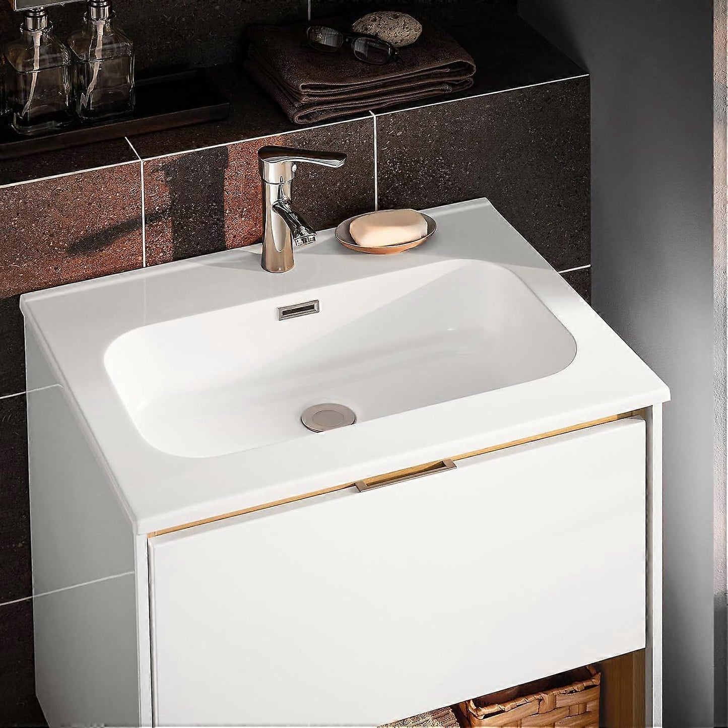 SoBuy Meuble évier - BZR171-N - Panneau de particules & MDF - Tapis de feutre inclus - 61x46x59cm - Blanc