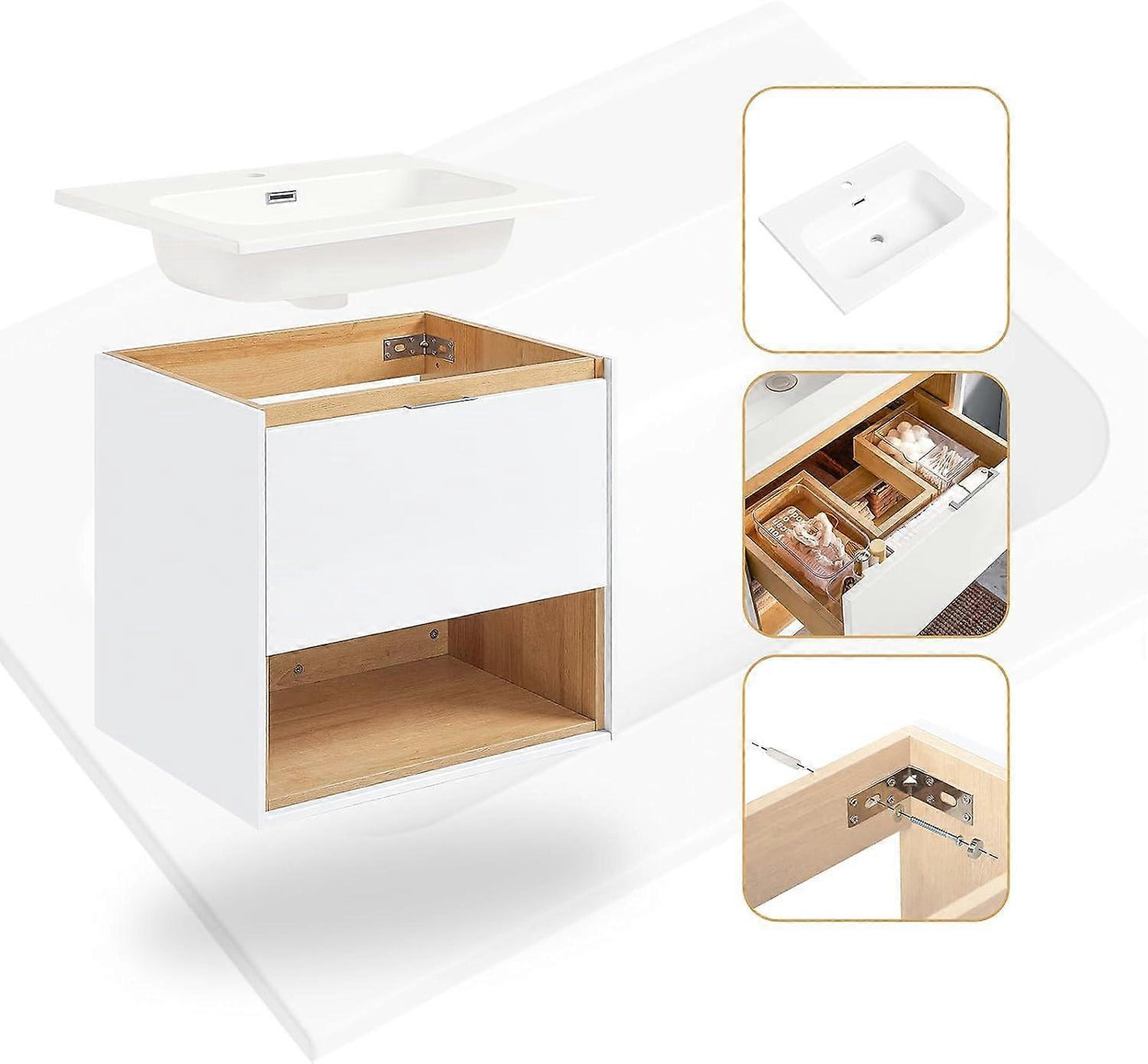 SoBuy Meuble évier - BZR171-N - Panneau de particules & MDF - Tapis de feutre inclus - 61x46x59cm - Blanc