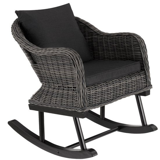 tectake - Fauteuil à bascule en osier Rovigo avec pouf Vibo - gris - poly-rattan