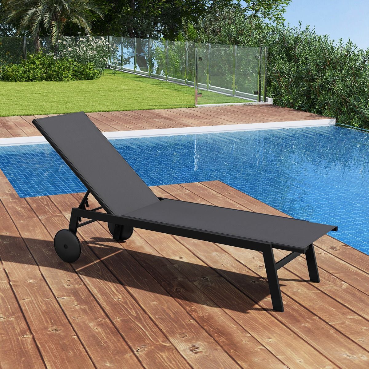 Coast Garden Lounger on Wheels 2-Piece Set - Chaises longues en métal réglables avec 6 supports - Gris - 190 x 59 x 33.5-99 cm