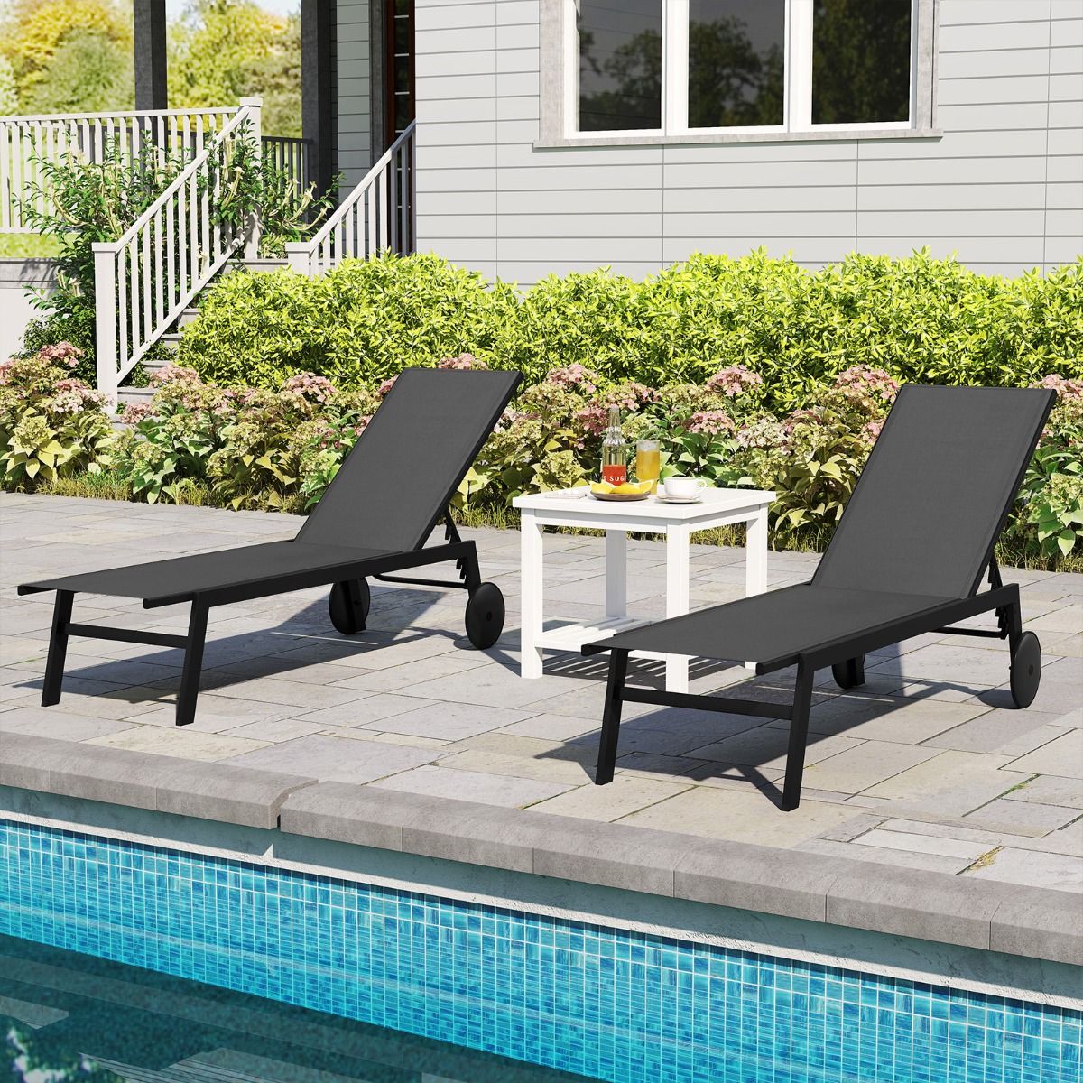 Coast Garden Lounger on Wheels 2-Piece Set - Chaises longues en métal réglables avec 6 supports - Gris - 190 x 59 x 33.5-99 cm