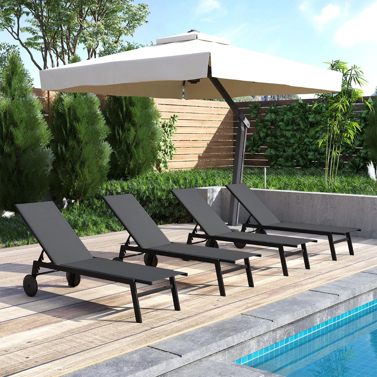 Coast Garden Lounger on Wheels 2-Piece Set - Chaises longues en métal réglables avec 6 supports - Gris - 190 x 59 x 33.5-99 cm