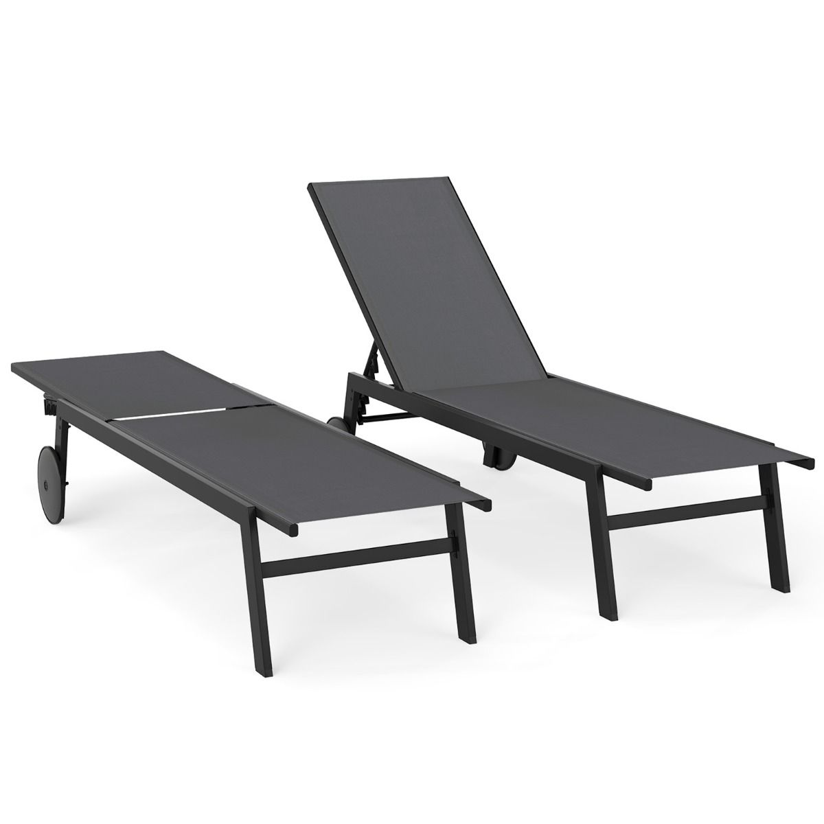 Coast Garden Lounger on Wheels 2-Piece Set - Chaises longues en métal réglables avec 6 supports - Gris - 190 x 59 x 33.5-99 cm