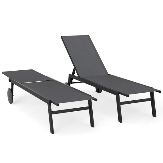 Coast Garden Lounger on Wheels 2-Piece Set - Chaises longues en métal réglables avec 6 supports - Gris - 190 x 59 x 33.5-99 cm