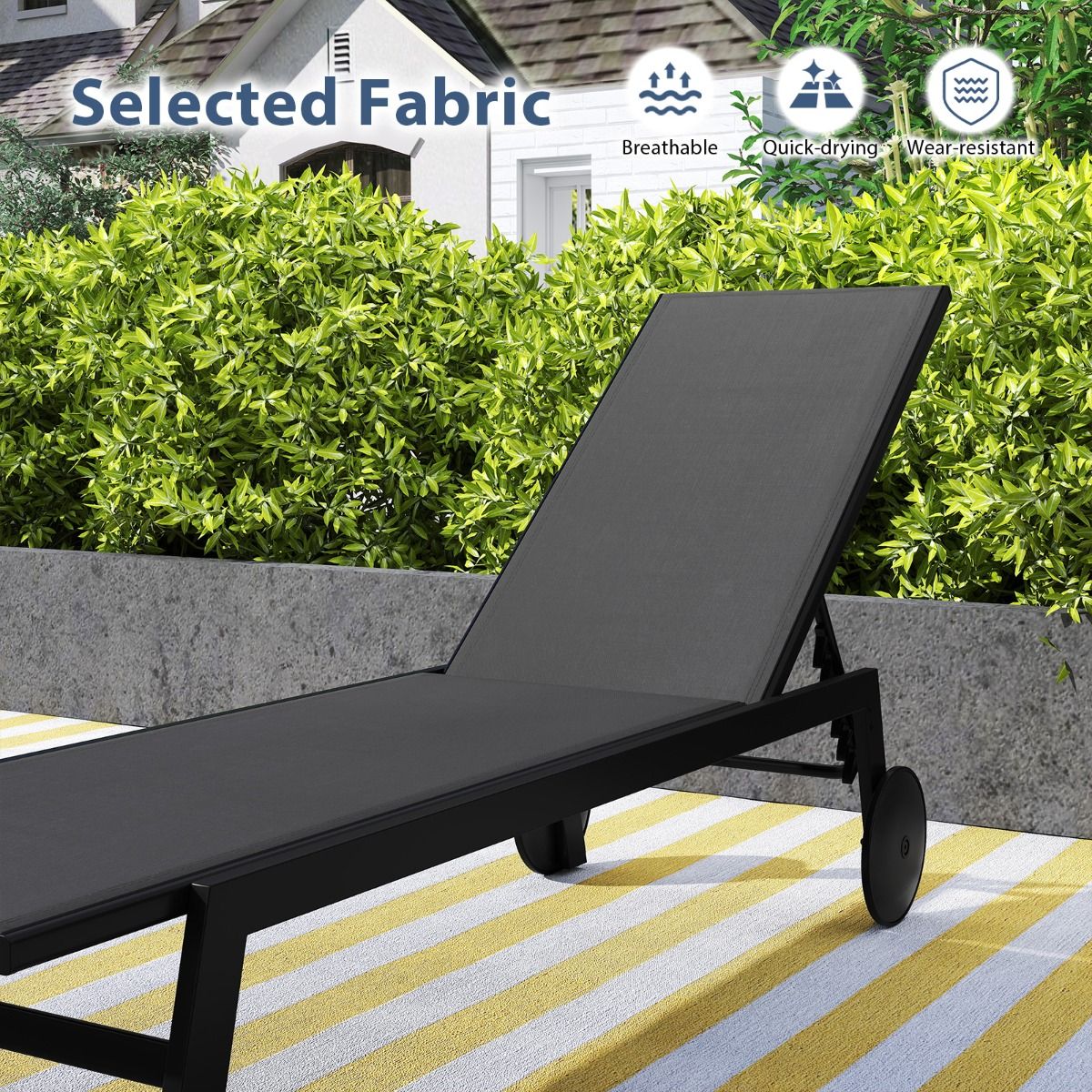 Coast Garden Lounger on Wheels 2-Piece Set - Chaises longues en métal réglables avec 6 supports - Gris - 190 x 59 x 33.5-99 cm