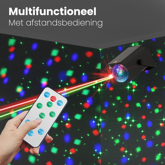 Auronic LED Disco light - Party laser - Kids - Party lighting - Disco light - Remote control and Music controlled - 3 Meter cable