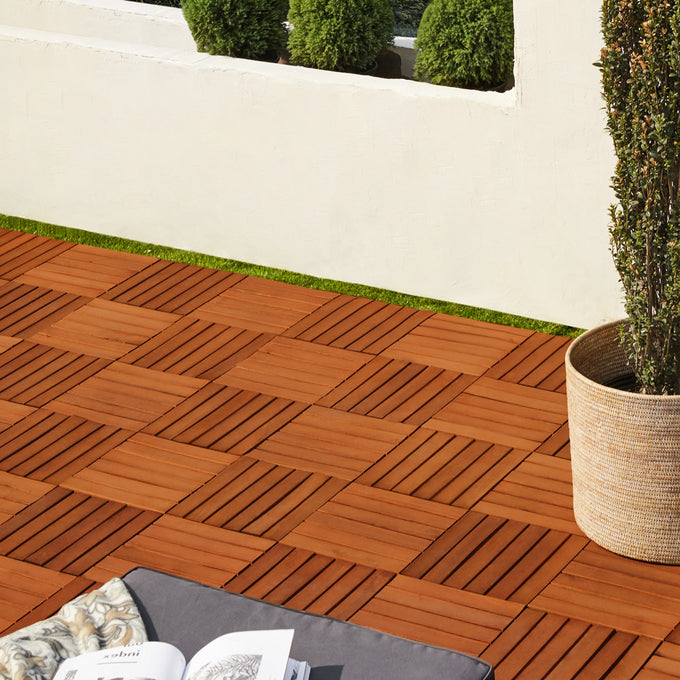 Casaria Ensemble de 11 carreaux en bois d'acacia, 30x30cm