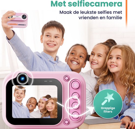 Appareil photo étanche pour enfants ODESSEY - avec trépied - Full HD - Appareil photo pour selfies - Carte SD de 32 Go - Photo - Vidéo - Jeux - Appareil photo numérique pour enfants - Appareil photo pour enfants - Rose