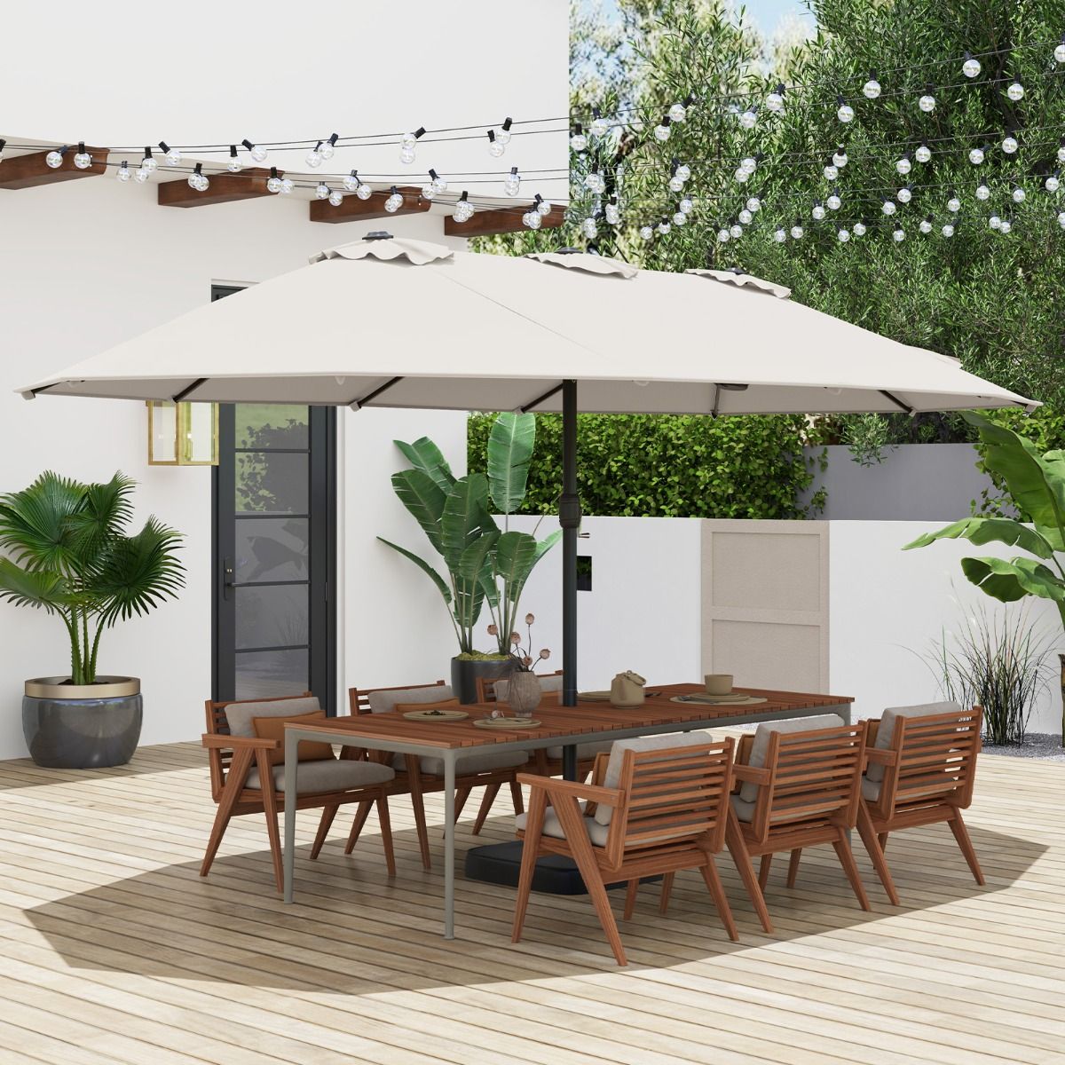 Coast Double Terrace Parasol 464x286 cm Beige - Grand parasol d'extérieur avec 12 poutres en métal, base stable et sacs de poids