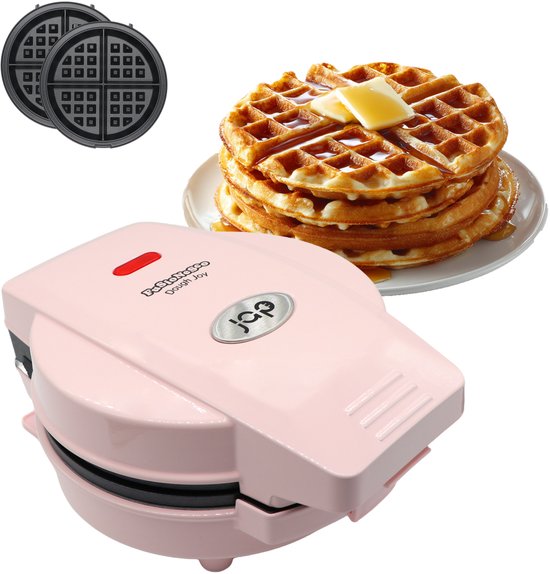 JAP Appliances Dough Joy Waffle Iron - Gaufrier pour 1 gaufre ronde - revêtement antiadhésif - voyant lumineux - Gaufres 16x16 cm - Rose