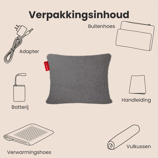 Auronic Heat Pillow - Plush- 45x60 - Sans fil - Rechargeable - Oreiller électrique - Infrarouge - Vert/Gris