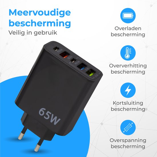Nuvance - Adaptateur USB - 5 Ports - Prise USB - Chargeur USB - Convient à tout câble USB - Noir