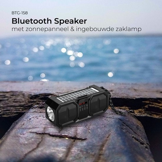 Denver Radio d'urgence - Haut-parleur Bluetooth - Banque d'énergie solaire - 80W - Radio FM - Lampe de poche - USB - BTG158 - Noir