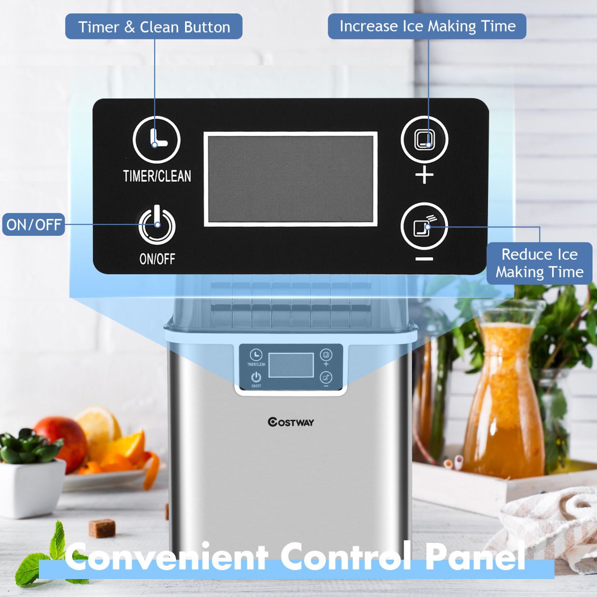 Coast Countertop Ice Maker - 26x36x38 cm - Silver - Machine à glaçons électrique avec auto-nettoyage, 18KG/24h, 24 glaçons carrés par 15 min