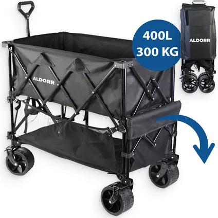 Chariot Aldorr Bolderkar XXL - Noir - 400 litres - Capacité de charge : 300 kg - Roues tout-terrain avec frein - Pliable - 97 x 123 x 57 cm