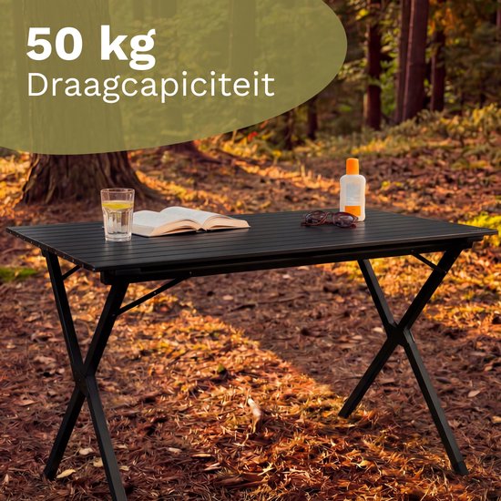 TRVLMORE Table de camping - 120x70x70cm - Légère avec structure en aluminium - Table pliante réglable - Table de camping - Table pliante - Noir