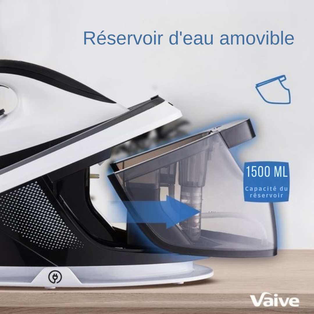 Fer à vapeur VAIVE - 3100W - Réservoir d'eau de 1,5 L - Cordon d'1,9 m - Noir/blanc