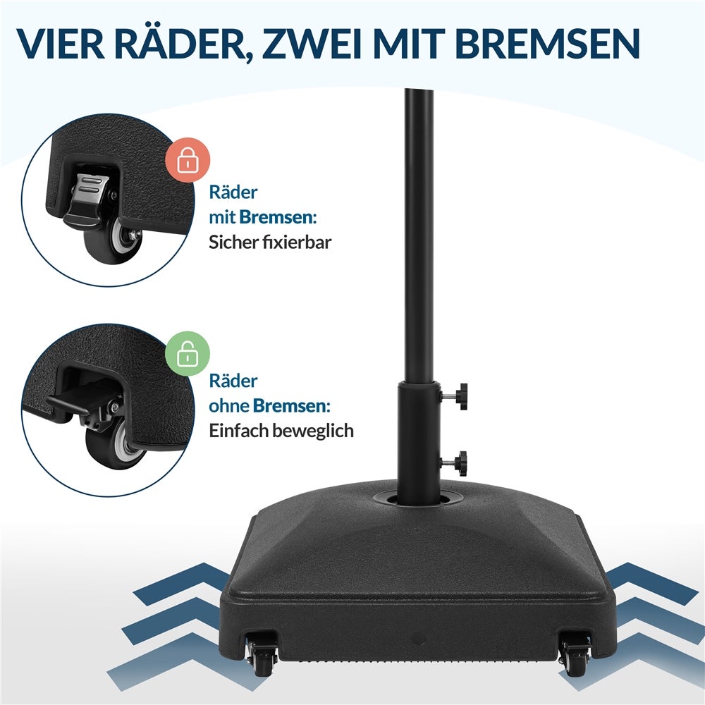 Pied de parasol Yaheetech - Remplissable 37 L - 4 roues - 2 roues verrouillables - Noir