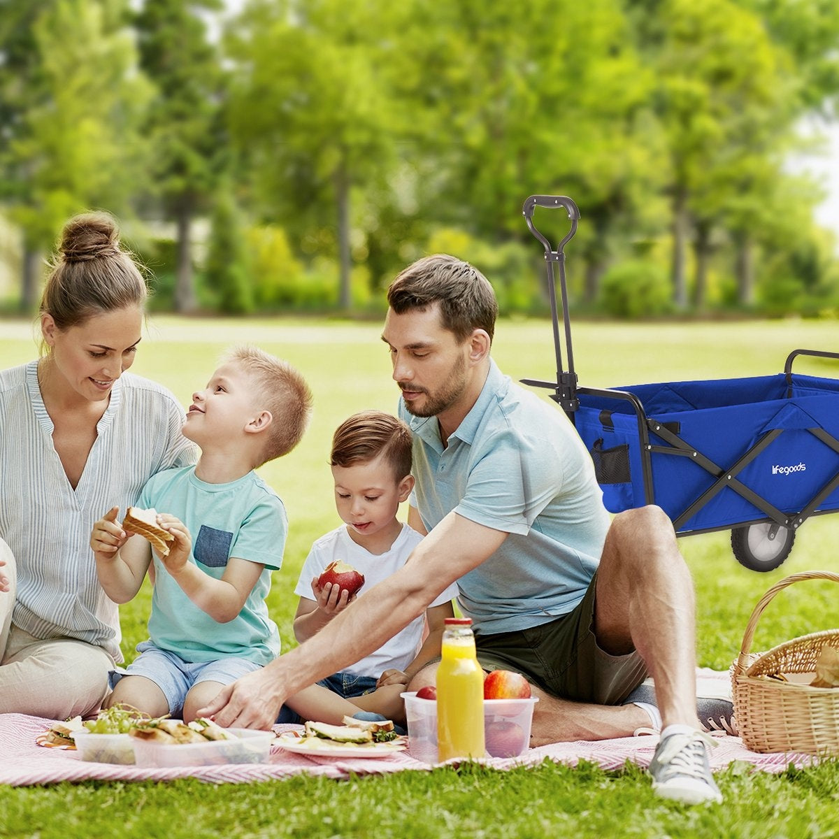 Charrette à bras LifeGoods pliable roues pivotantes - 2 supports - capacité de charge de 70 kg - bleu