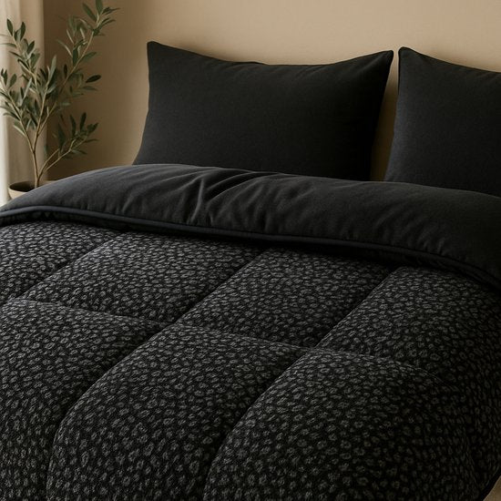 Couette Teddy Soulsnooze Panter Anthracite 240×220 - Couette 2-en-1 sans housse - Couette lavable sans housse - Couverture - Couvre-lit - Plaid moelleux