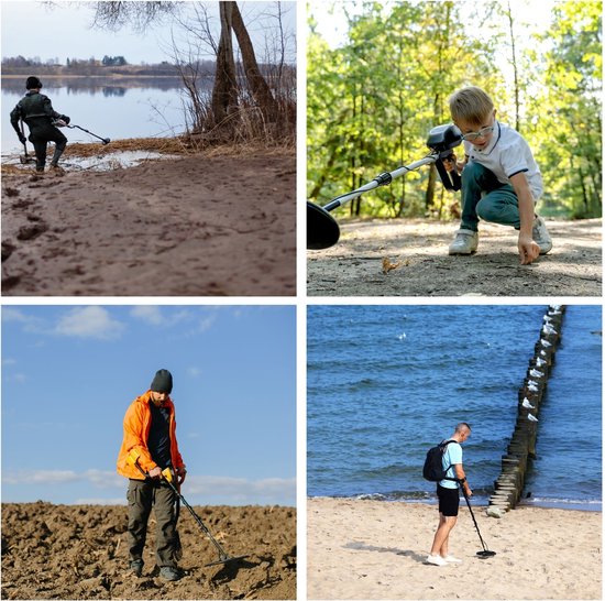 Velleman Détecteur de métaux pour adultes et enfants, bobine de recherche étanche 22 cm, compteur analogique, profondeur de recherche 20 cm, hauteur réglable, accoudoir, chasseur de trésor, détecteur d'argent et d'or