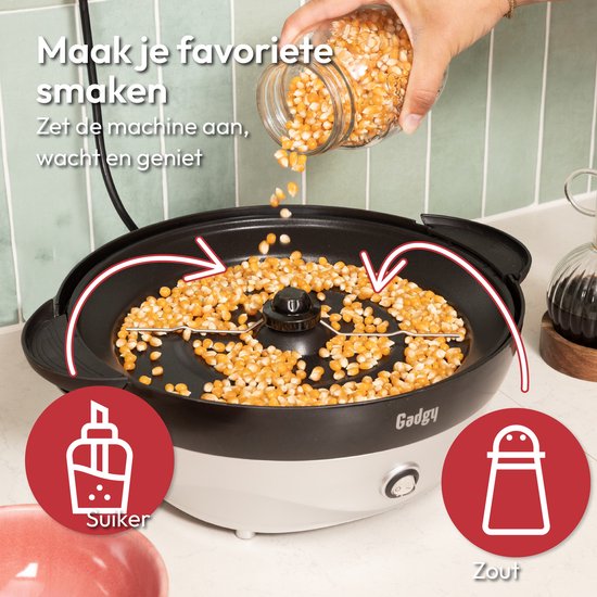 Machine à pop-corn ronde Gadgy avec revêtement antiadhésif - Machine à pop-corn silencieuse et rapide - 5 litres - Funcooking pour les fêtes et les enfants - Poêle à pop-corn - Cadeau pour enfant