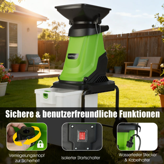 Broyeur de jardin électrique Coast 3000 W – Branches jusqu'à 45 mm – 50 L – Vert