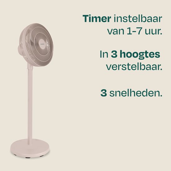Ventilateur de sol VONROC - 3 vitesses – télécommande incluse - minuterie - réglable sur 3 hauteurs - beige