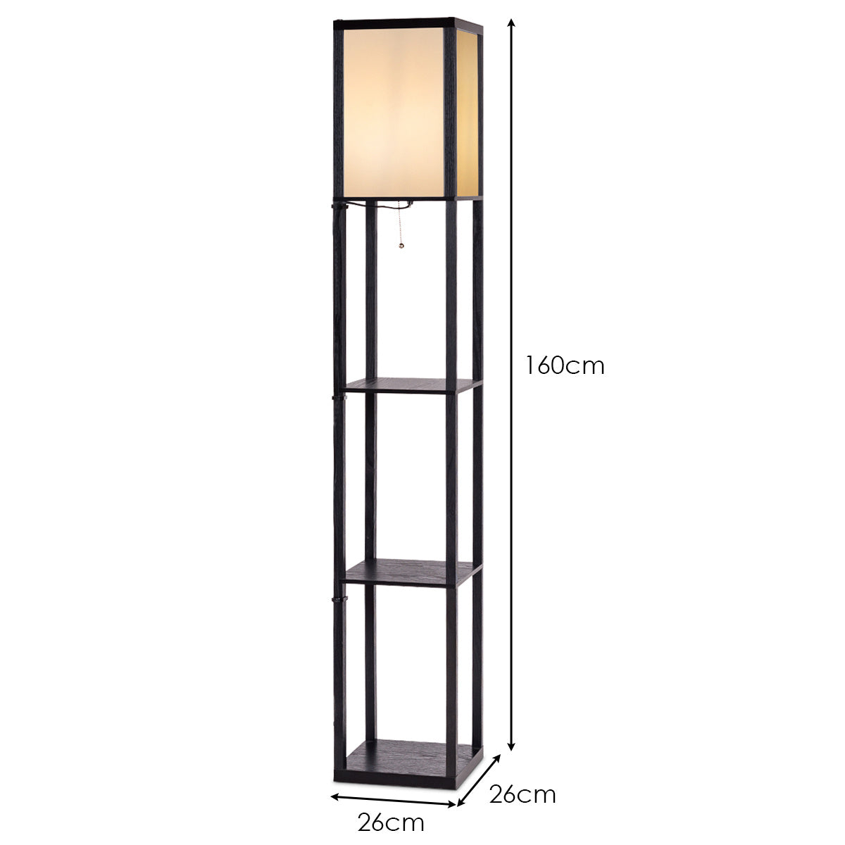 Coast Lampe à pied à 3 niveaux étagère lampadaire moderne lampadaire 26 x 26 x 160 cm noir