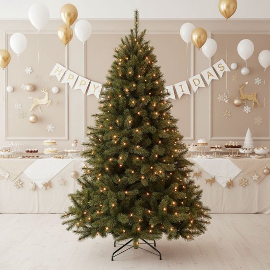 Sapin de Noël artificiel Triumph Tree Bristlecone - Sapin de Noël avec éclairage et 240 LED - Sapin artificiel à structure articulée - H 215 x Ø 127 cm - Vert foncé - Pour l'intérieur