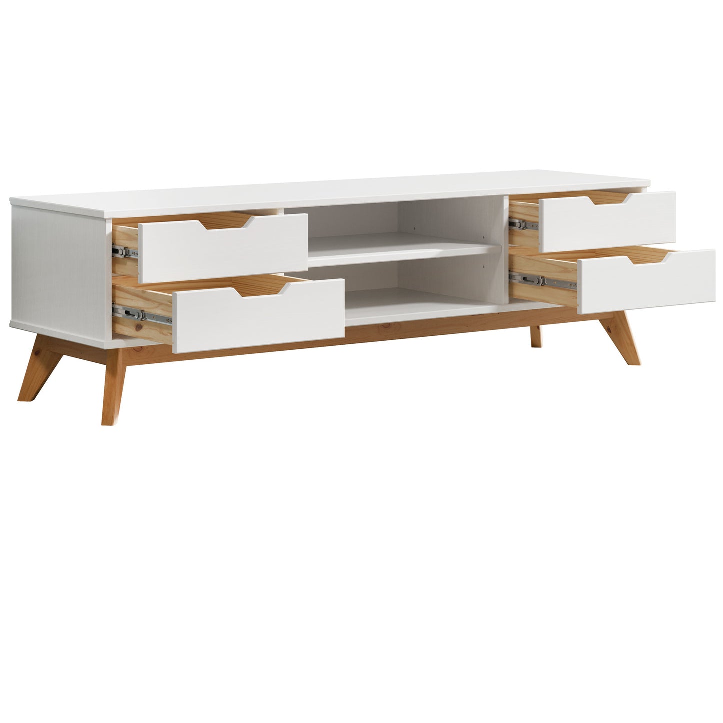 Borneo Meuble TV - Pin certifié FSC® - 140x42x40 Blanc