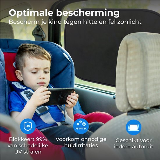 Nuvance - Pare-soleil voiture bébé - 2 pièces - avec protection UV pour bébé et enfant - Protection solaire vitres latérales - Autocollant - Taille unique - Noir
