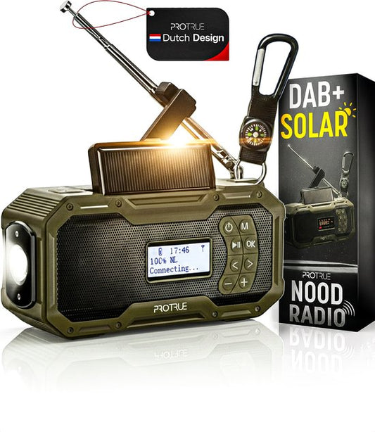 Radio d'urgence à énergie solaire et à remontage manuel - Radio d'urgence DAB+ / FM - Batterie externe de 5 000 mAh à énergie solaire - Radio de chantier - Radio de salle de bains - Kit d'urgence