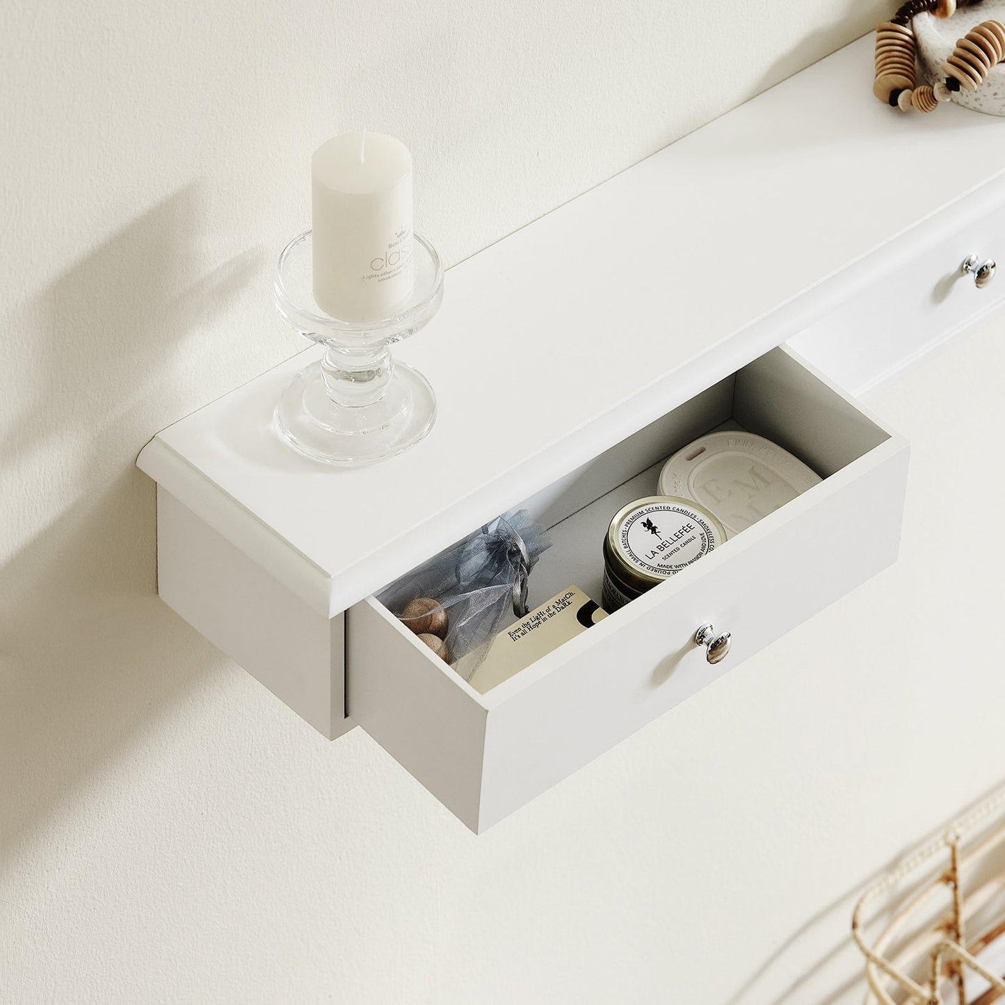 SoBuy Etagère murale avec 3 tiroirs - Max. 10 kg - 91 x 15 x 10 cm - Blanc