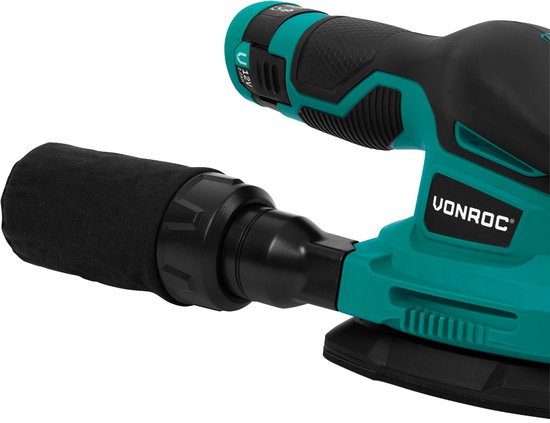 VONROC Ponceuse à batterie 12V - Batterie, câble usb-c et papier de verre inclus