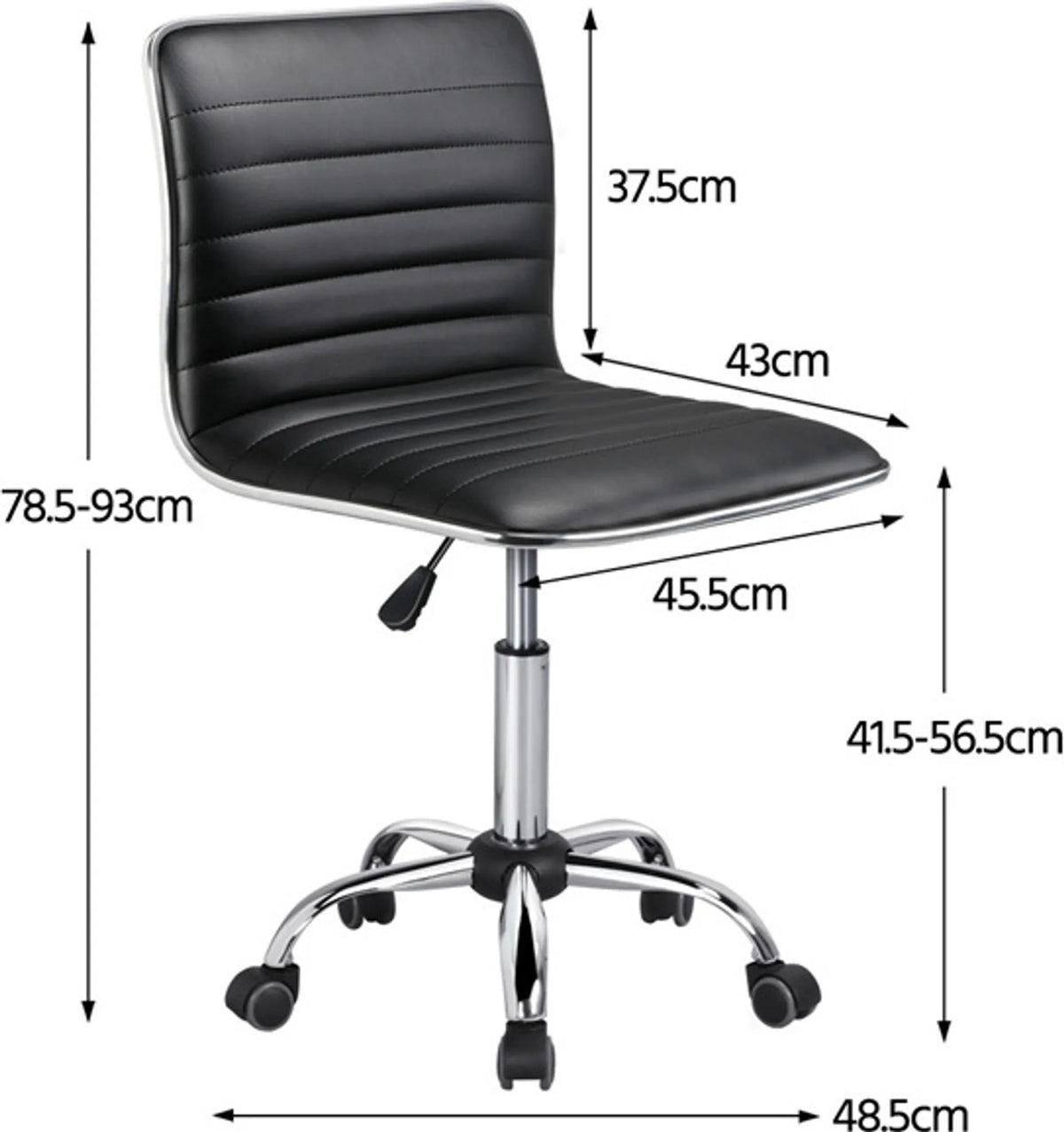 Chaise de bureau Yaheetech sans accoudoirs et chaise pivotante, capacité de charge de 120 kg, réglable en hauteur – Noir – Simili cuir PU et acier