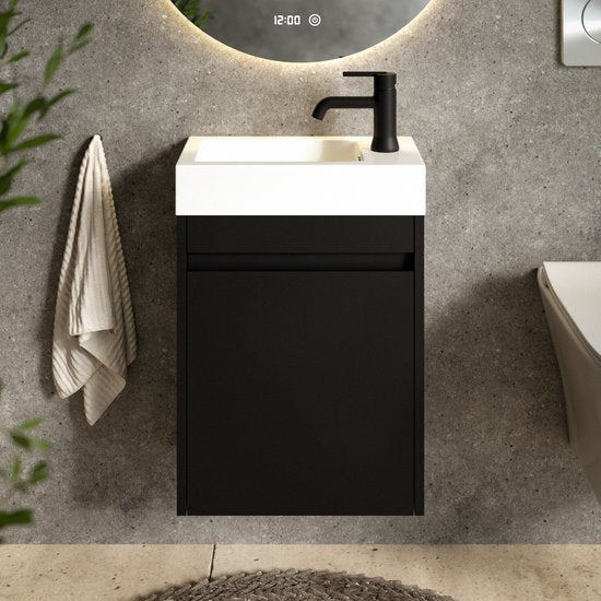 Meuble de toilettes Mirlux noir mat - Meuble-lavabo - Meuble de WC - Meuble de salle de bains - 40 cm