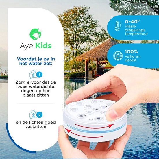 AyeKids Pool Lights - Lampe sous-marine - Jacuzzi - LED - Etanche - Télécommande - 16 couleurs